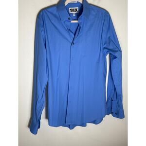 Men's 1MX Blue Extra Slim Fit Button Down Dress Shirt Sz 15-15.5 (M)
